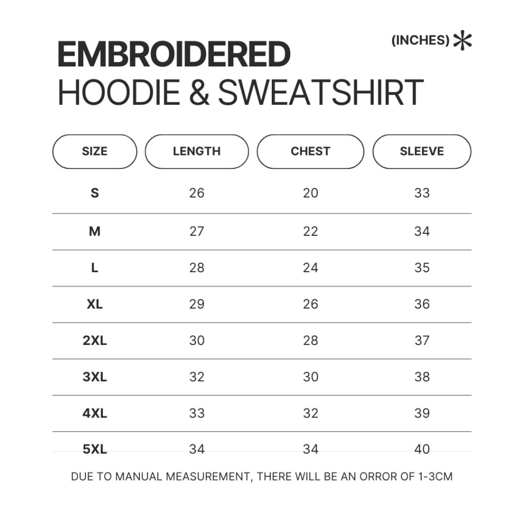 Embroidered Hoodie Sweatshirt Size Chart - Mountain Biker Gifts