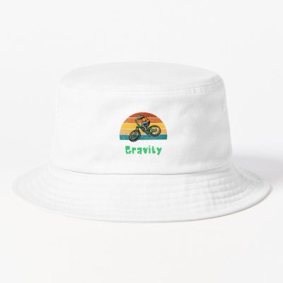 I Don'T Crash I Just Do Random Gravity Checked Funny Man Loves Mountain Bike Mtb With Circle Sunset Retro Style Bucket Hat Official Mountain Biker Merch