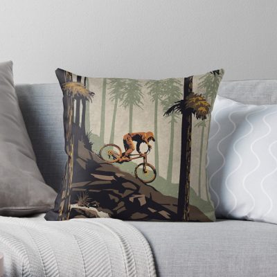 Retro Scenic Mountain Bike Poster Art: Think Outside, No Box Required! Throw Pillow Official Mountain Biker Merch