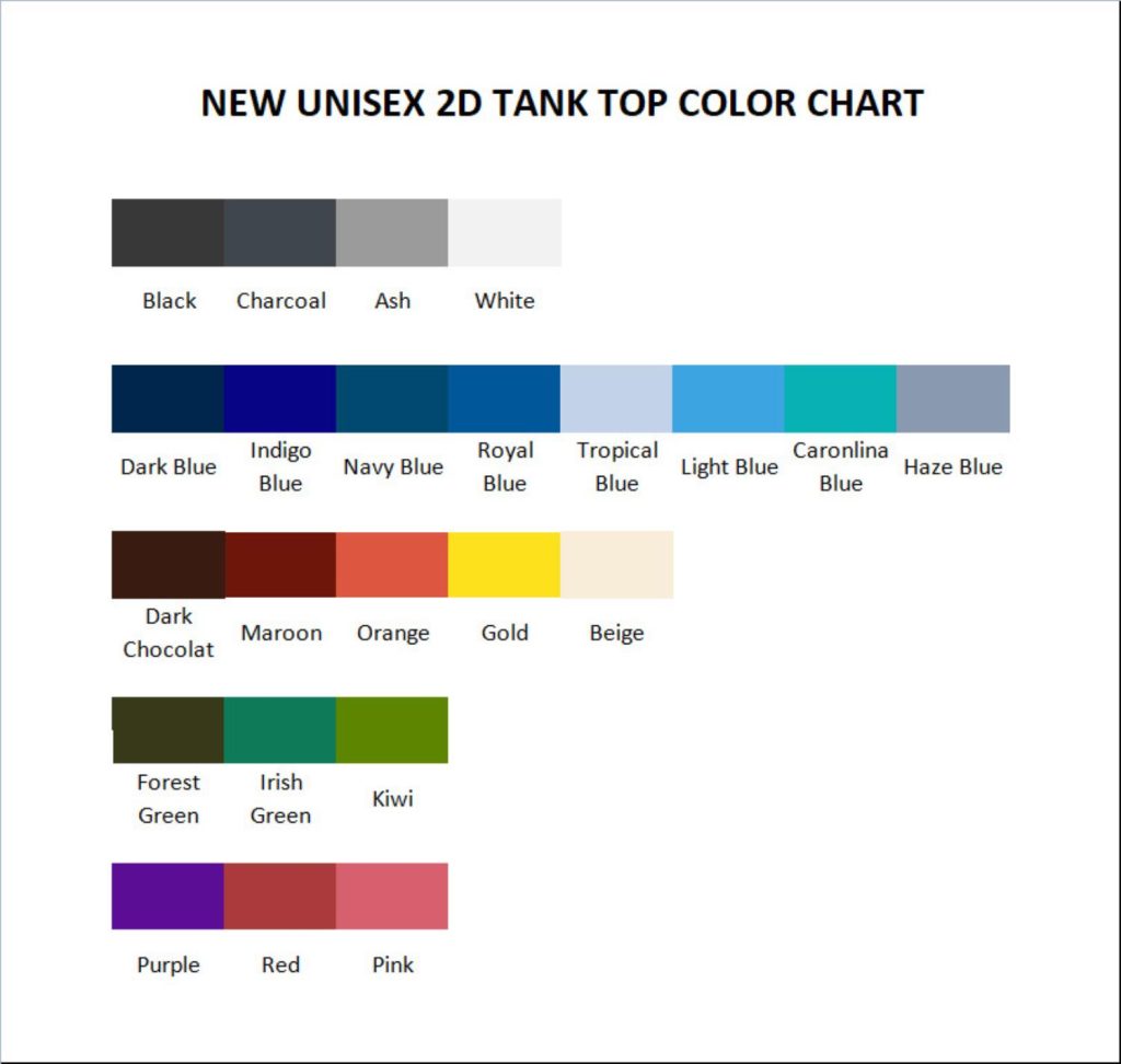 tank top color chart - Mountain Biker Gifts Store