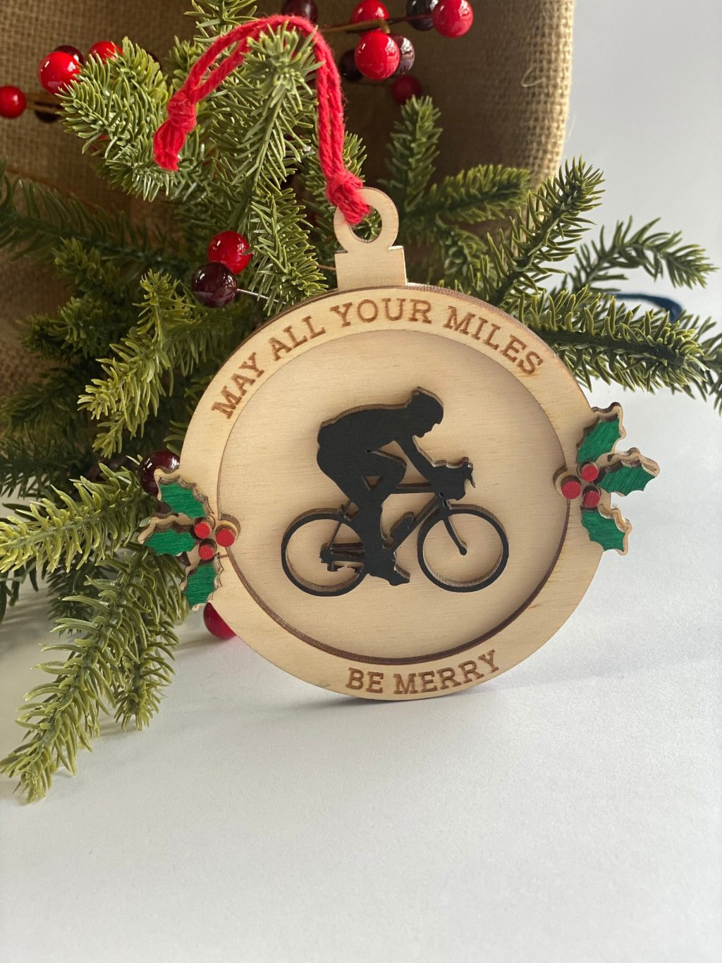 Cutom Text Bike personalized ornament, glass cycling christmas ornament