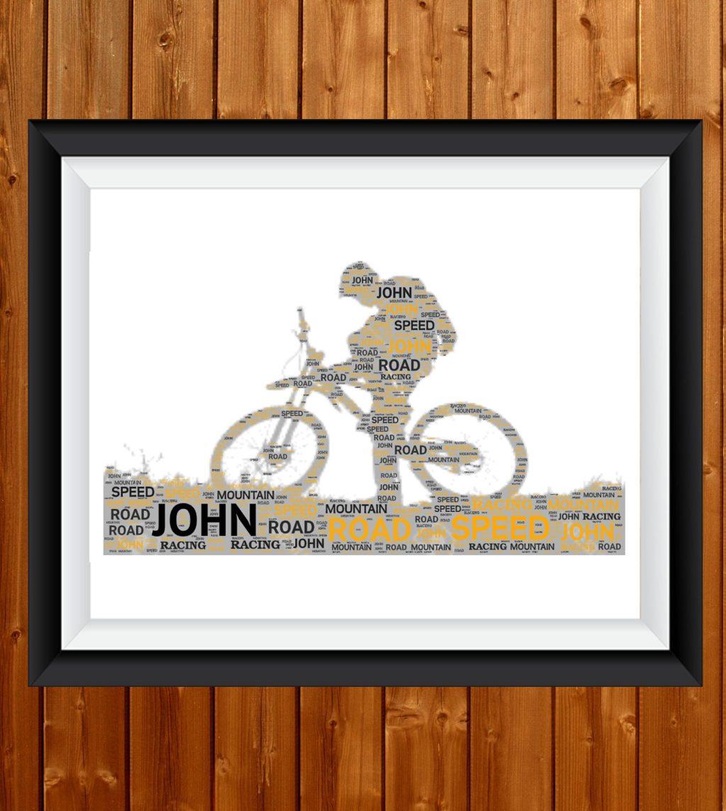 Personalised Text Mountain Biking Gifts Word Poster 