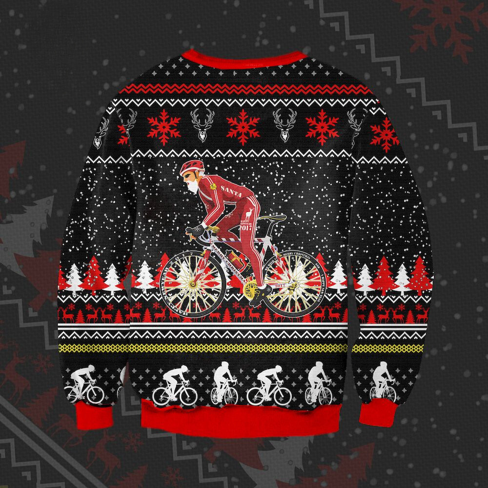 Merry Cycmas, Santa Riding Bicycle Ugly Christmas Sweater 