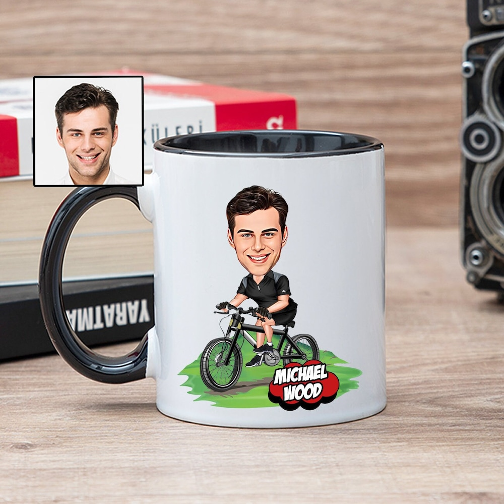 Mountain Biker Mug with Cartoon from Photo Mountain Bike Rider Caricature Mug